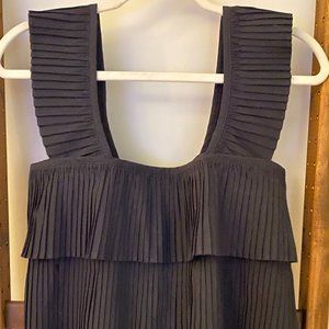 J. Crew Pleated Top Tiered Ruffle Sleeveless Top - black - M